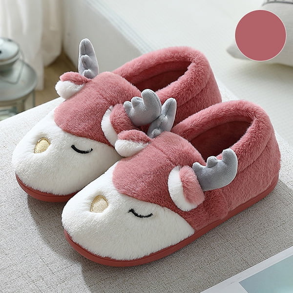 Pantoufles Renne De Noël Pour Femme – Chaussons En Peluche Douillette, Semelle Antidérapante, Bout Fermé